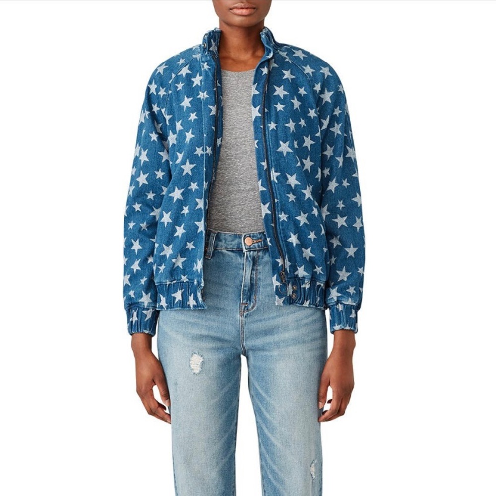 Star Print Denim Bomber